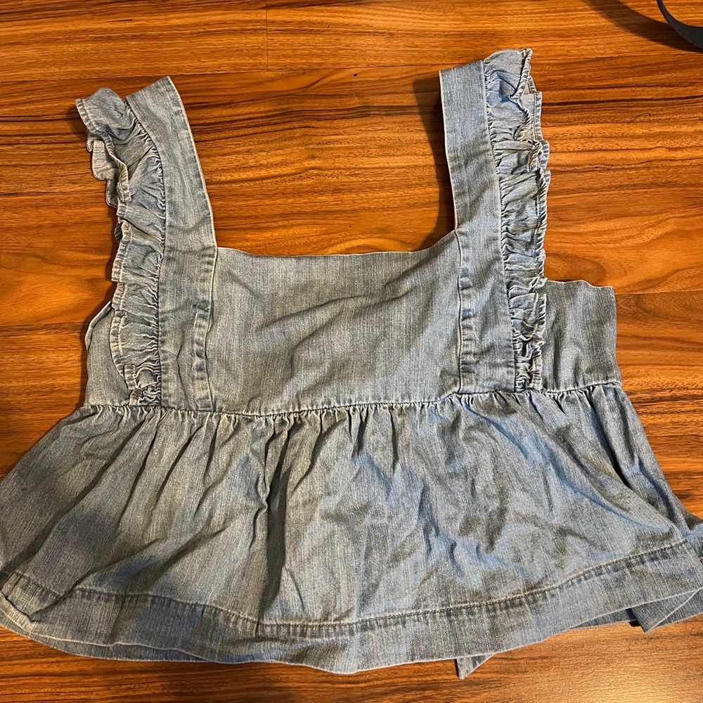 Plus Size Womens Light Denim Peplum Tie Back Tank Top